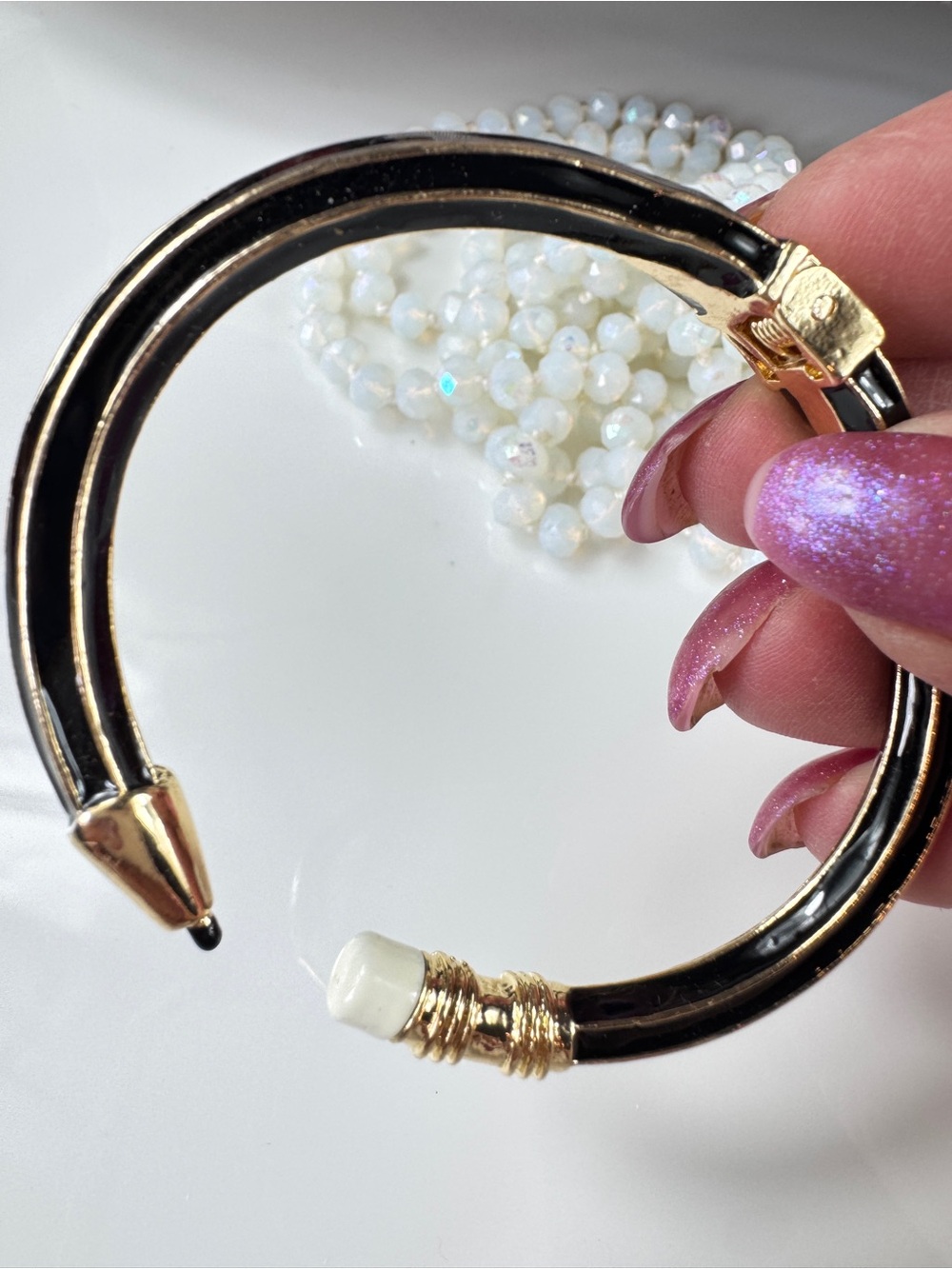 Eraser & Pencil Black and Gold Hinged Bangle Bracelet - Picture 6 of 6